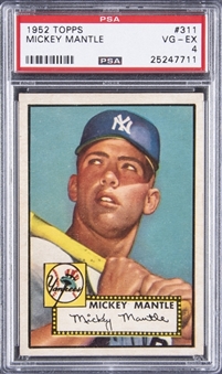 1952 Topps #311 Mickey Mantle Rookie Card – PSA VG-EX 4